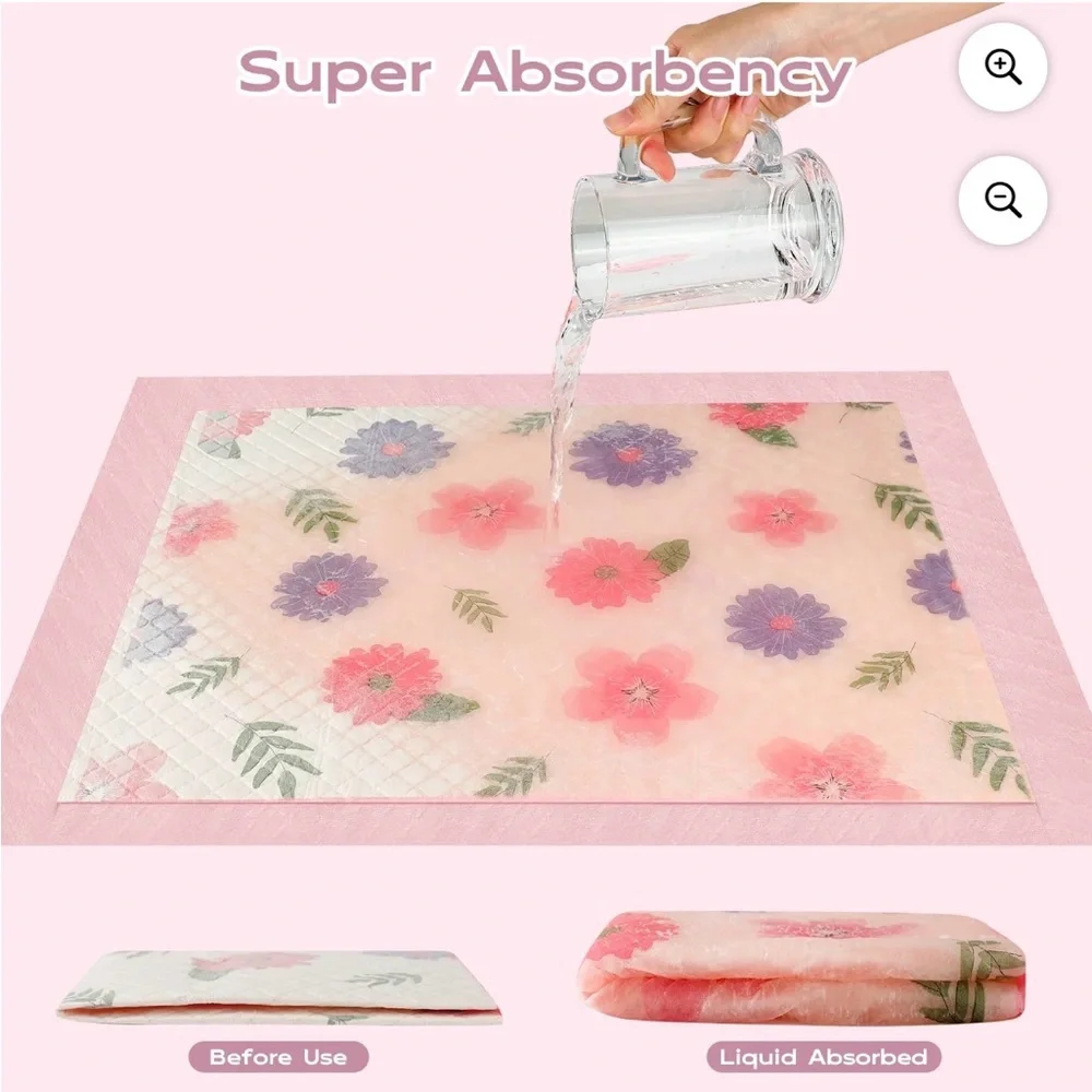 Thicken Puppy Pads, 7 Layer Printed Pink Dog Pads, 24